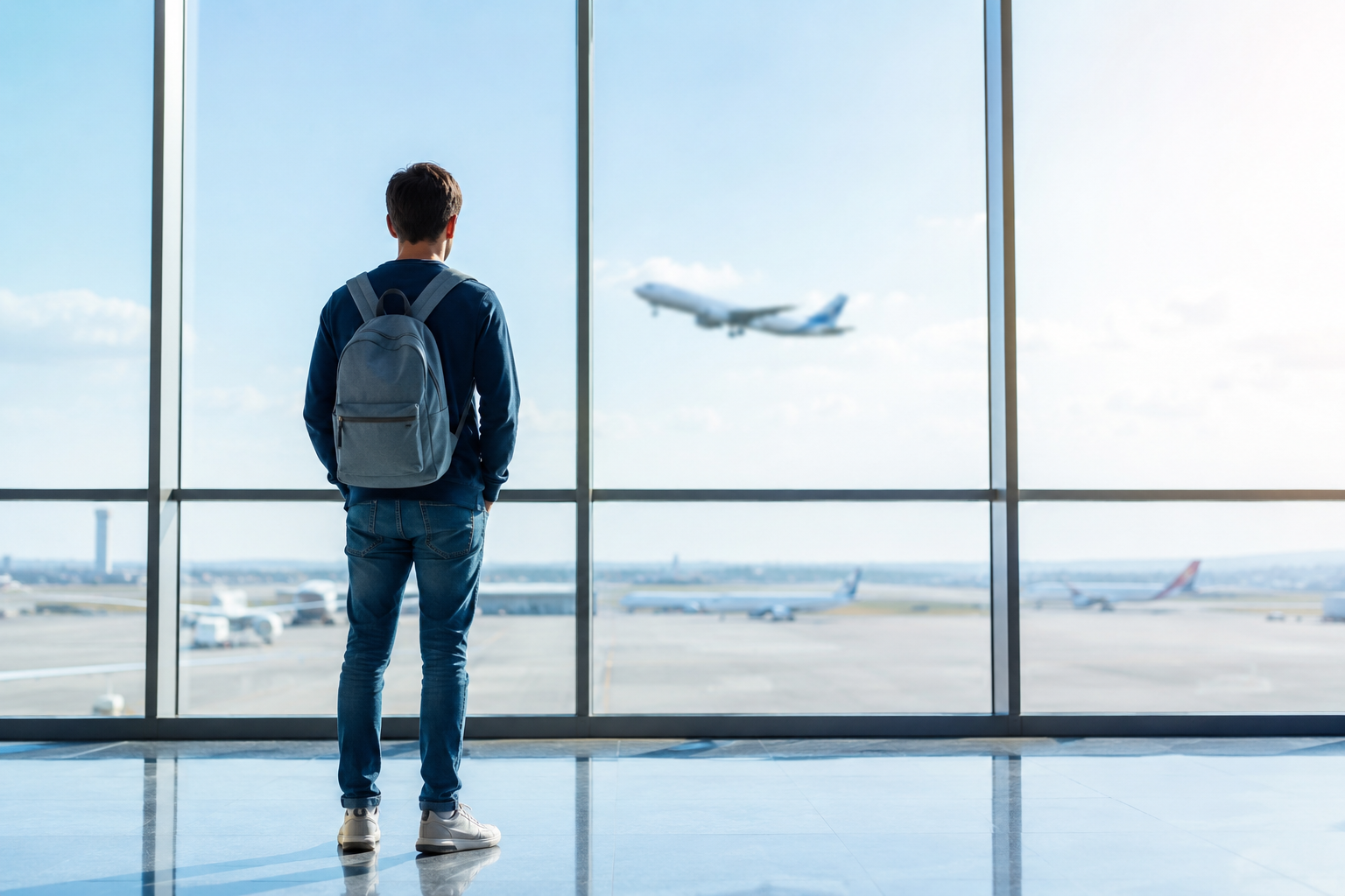 Pessoa a viajar protegida por um seguro de viagem